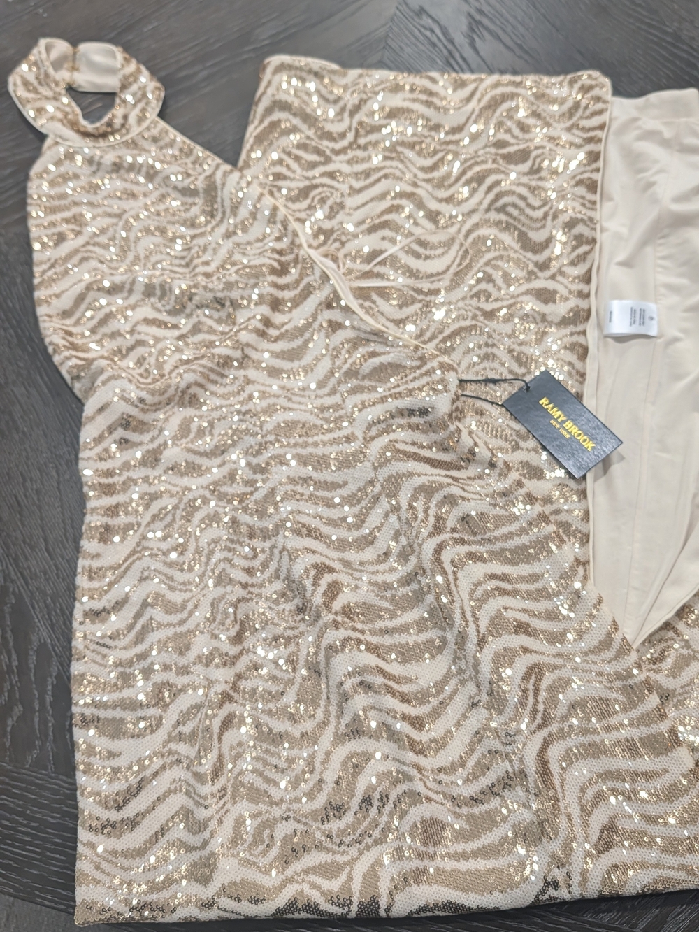Stunning Ramy Brook Animal Print Gold Sequin Maxi Dress With Leg Slit!